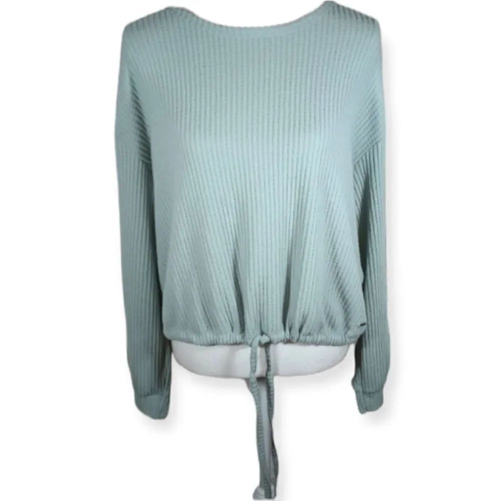 HOLLISTER BLUE/MINT WAFFLE KNIT PULLOVER SZ.M EUC